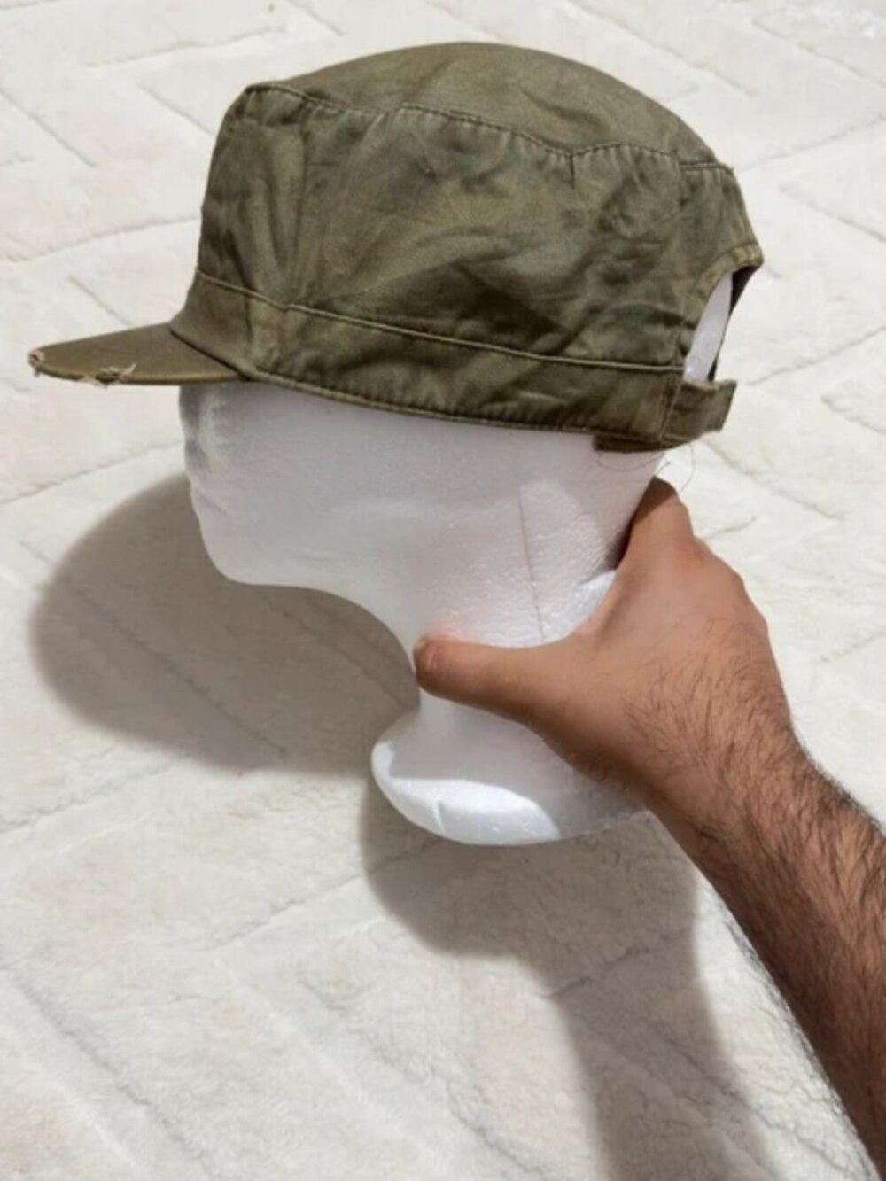 Vintage Distressed Olive Green Military Cadet Cap Hat Y2K Utility Grunge